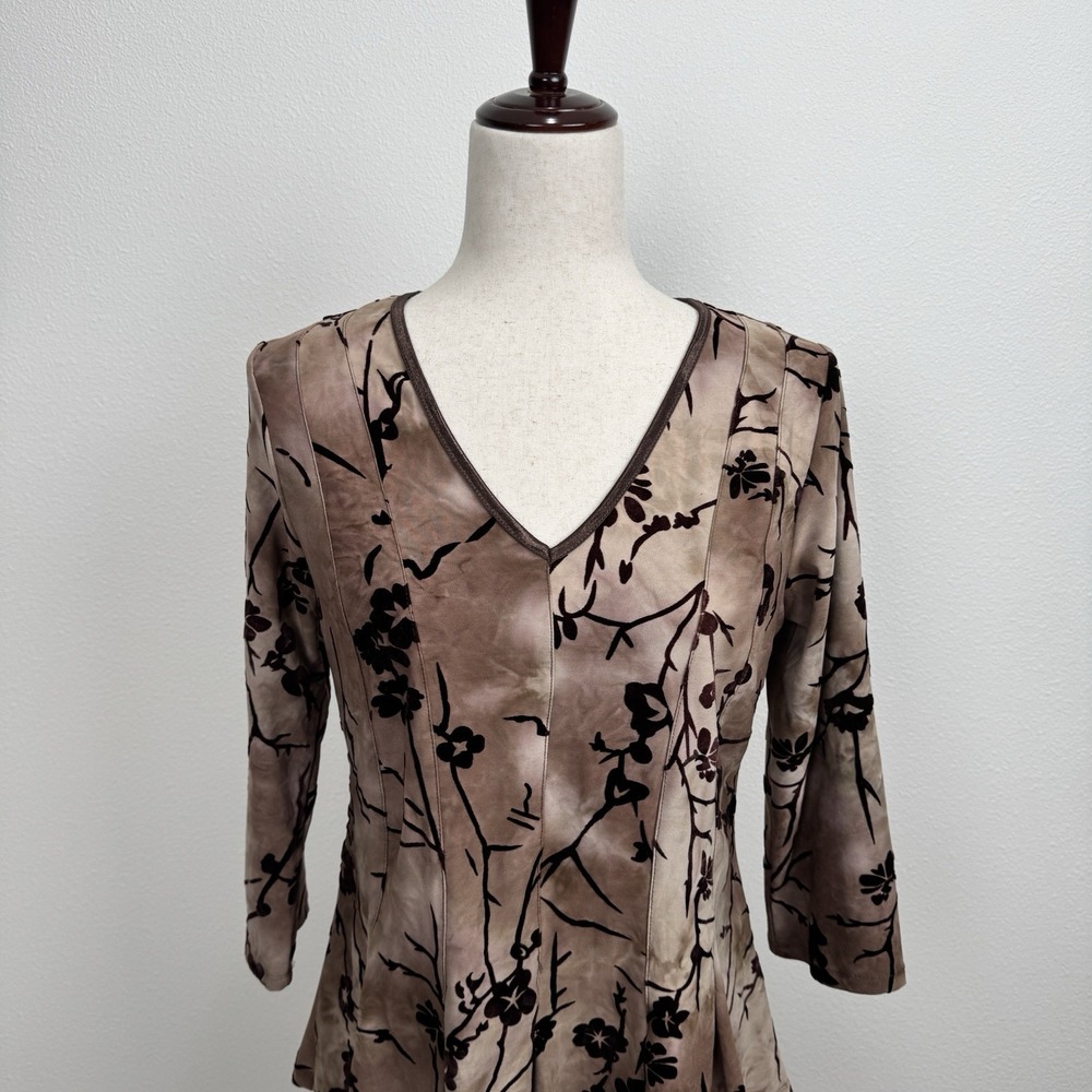 VTG Roz & Ali Top Womens MP Brown Floral Velvet Fairy Grunge Phoebe Friends 90s - Picture 2 of 13